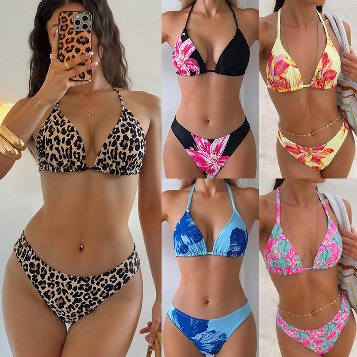 Dame trekantsbikini med blomsterbroidery og justerbare stropper Skovae