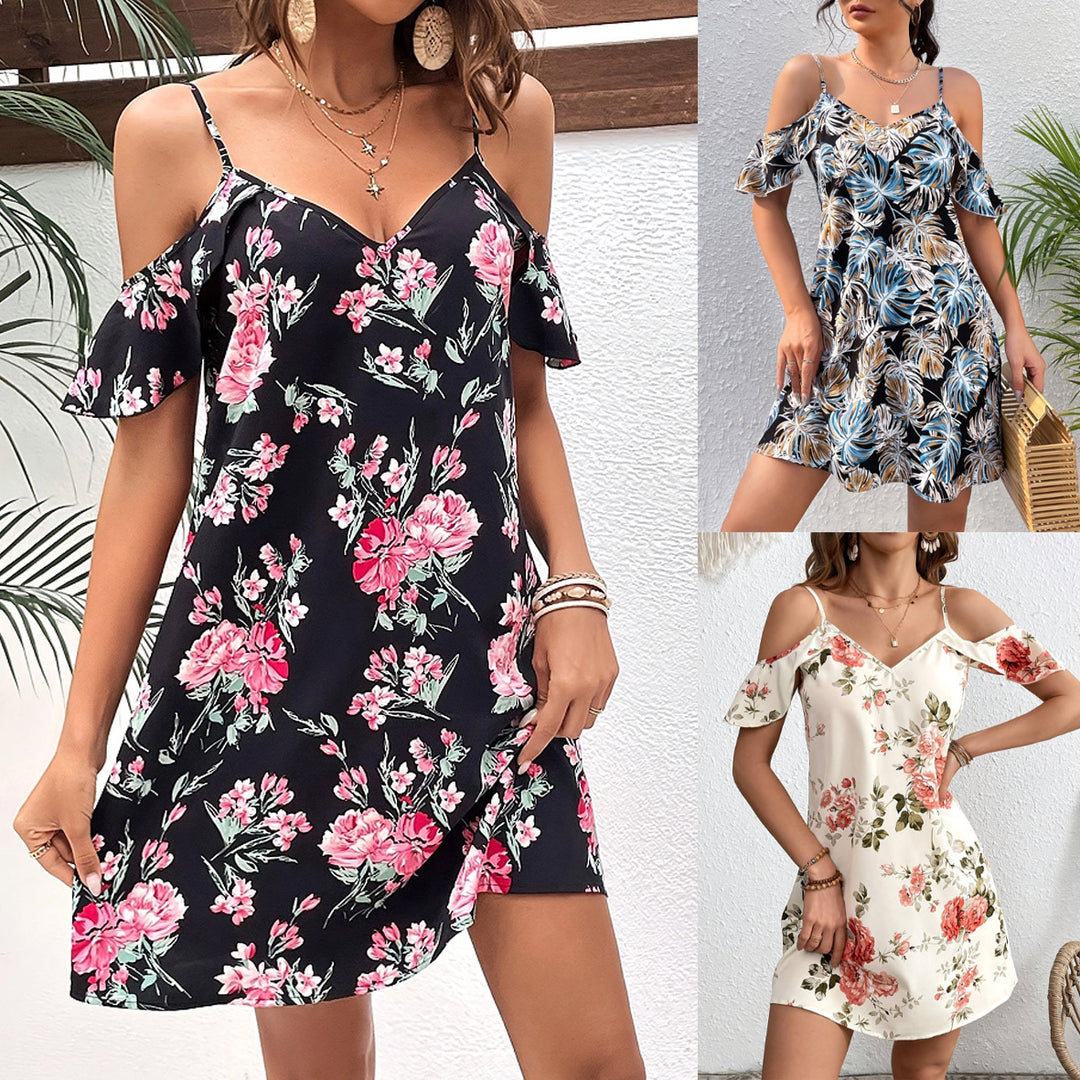 Dame ærmeløs kjole med florale cut-outs og svingende kant Stilla