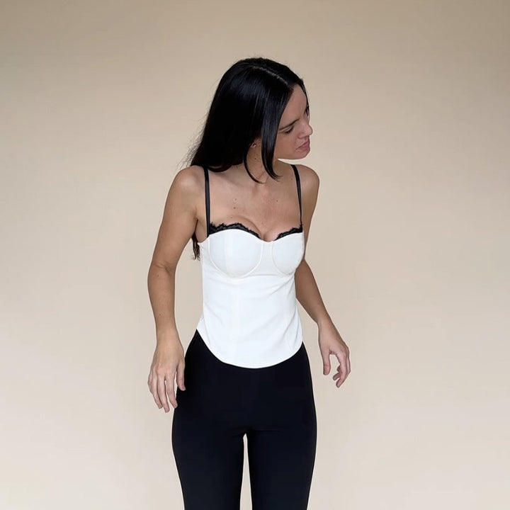 Dame Struktureret Spidsed Korsetbluse Stilla