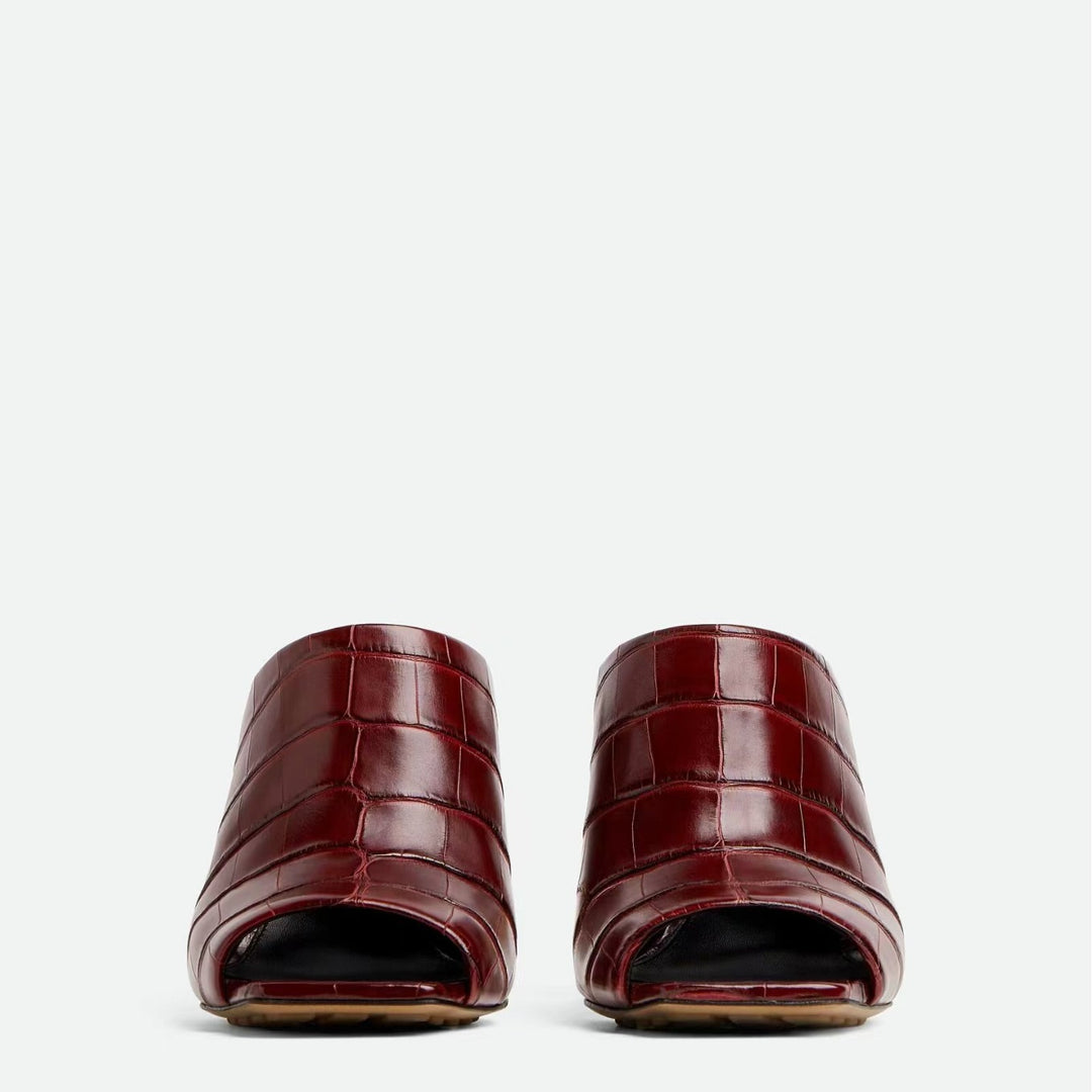 Femme Åbne Tå Chunky Heel Mules med Dekorativ Knote Detalje Stilla