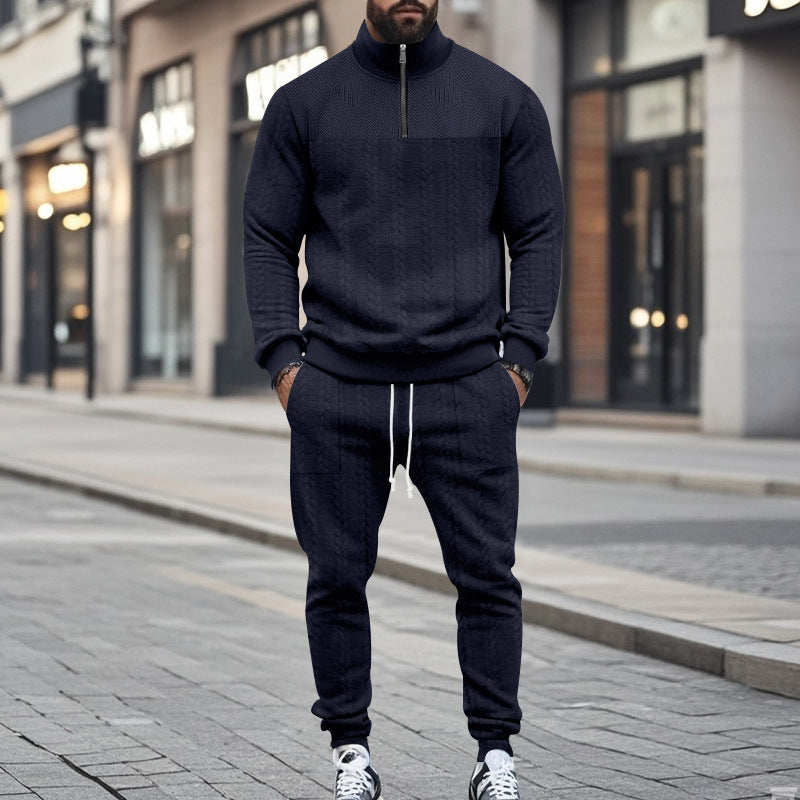Herrer fritids-joggingdragt i blødt strikstof med moderne lynlås Stilla