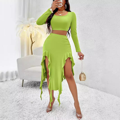 Dame Elegant top med asymmetrisk nederdel og rynk Stilla