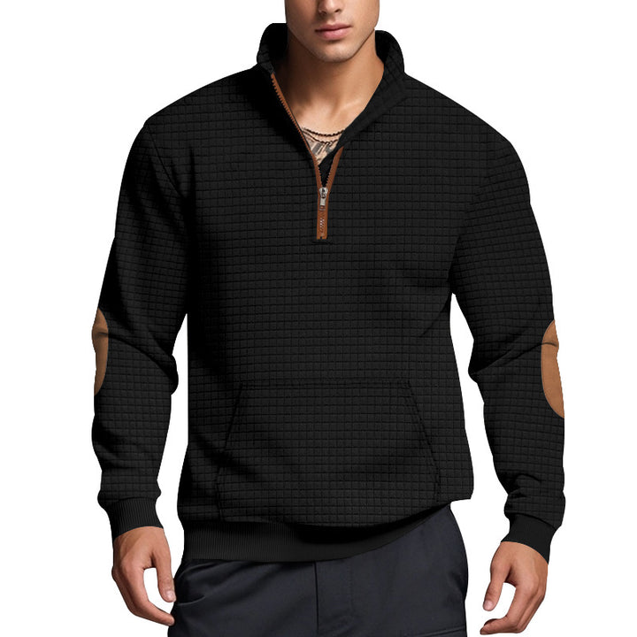 Herrer sweater med ståkrave og elegante læderdetaljer Stilla