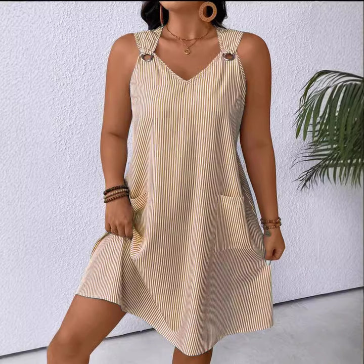 Damer casual sommerkjole med vertikale striber og praktiske lommer Stilla