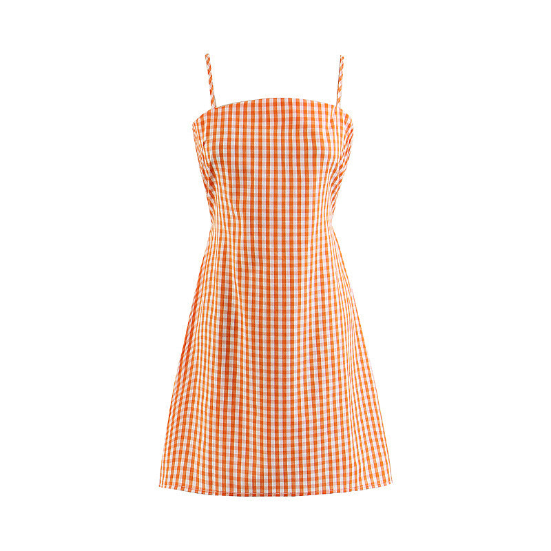 Dame Gingham-Minikjole med justerbare spaghetti-stropper og figursyet silhuet Stilla