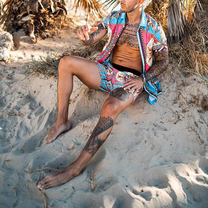 Herren afslappet kortærmet skjorte og shorts sæt i moderne design med blomster mønstre Stilla