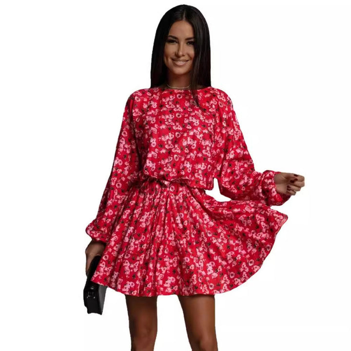 Dame Floral Print A-linje Mini Kjole med elegante klokkeærmer Stilla