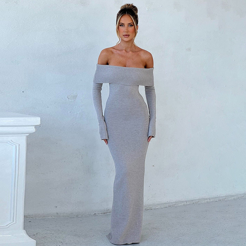 Dame off-shoulder maxikjole med lange ærmer og elegant snit Skovae