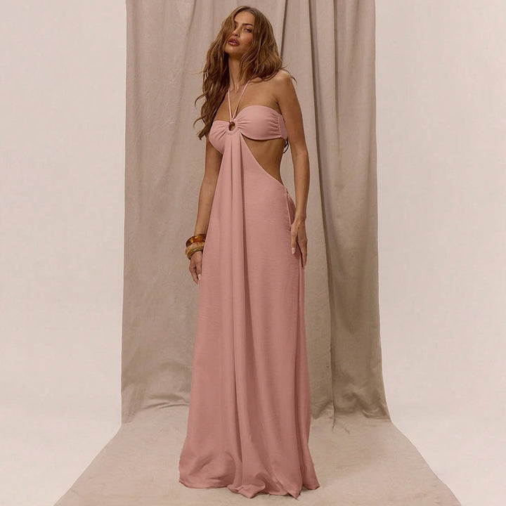 Damen Maxikleid mit seitlichem Cut-Out und Halterneck-Design Skovae