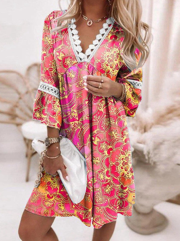 Damer modisk maxikjole med raffinerede flæsedetaljer og dyb v-udskæring Stilla
