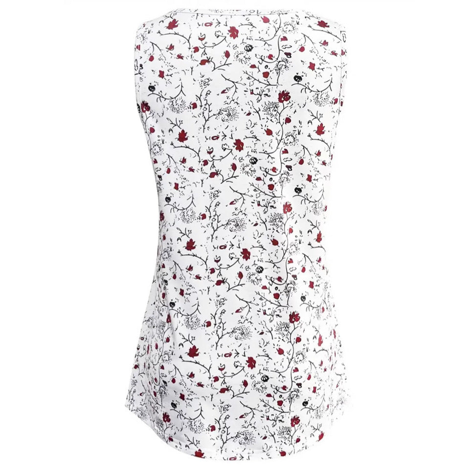 Dame ærmeløs bluse-shirt med floralt mønster og løs pasform Stilla