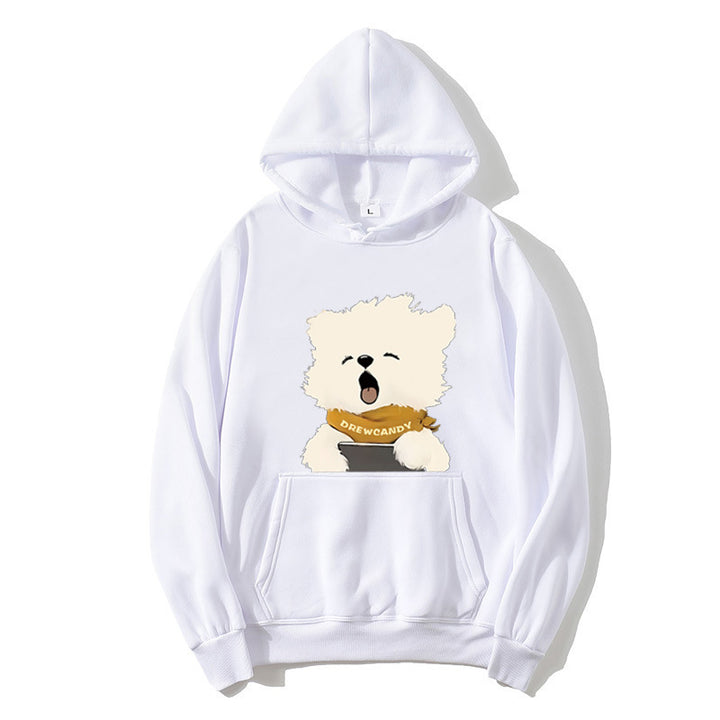 Dame hoodie med sød hund foran print Skovae