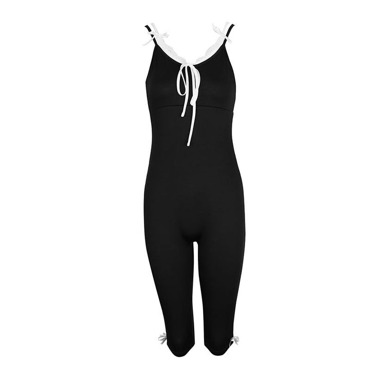 Dame lang jumpsuit med fine ruffles detaljer og justerbare stropper Skovae