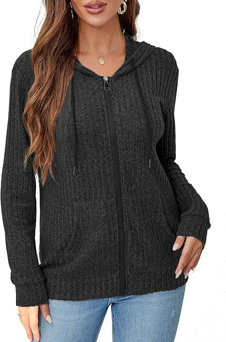 Kvinders hyggelige strik hoodie med lynlås Stilla