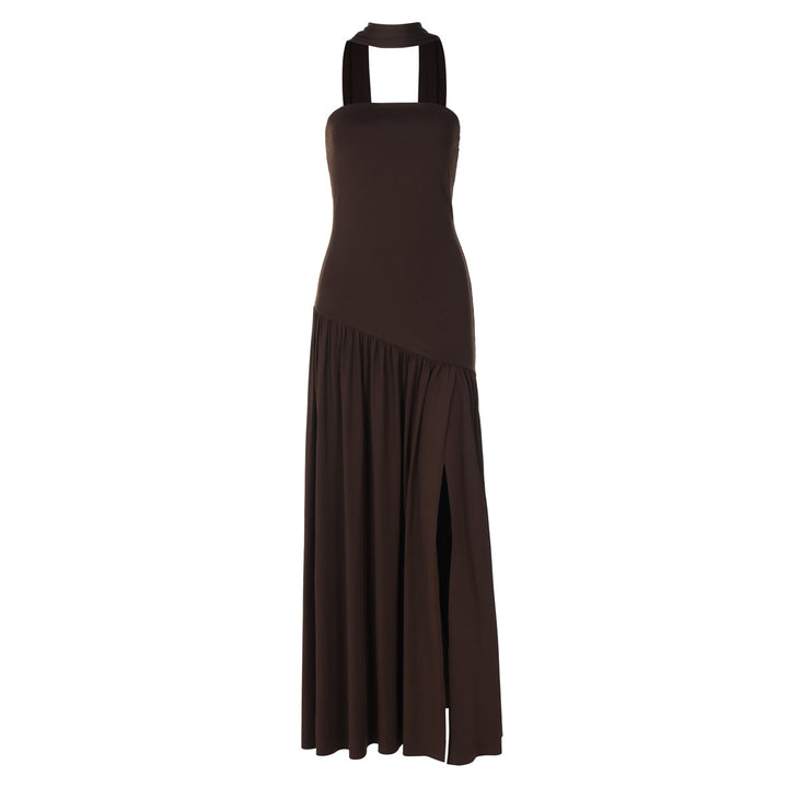 Dame Strapless Maxikjole med side split og Choker Stilla