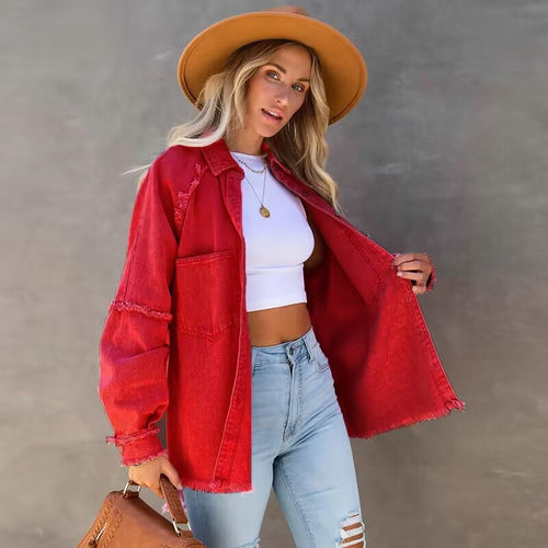 Damer Casual Denim Overgangsjakke i Vintage-stil med franske detaljer Stilla