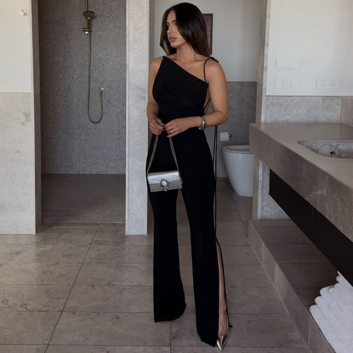 Dame elegant jumpsuit med dyb udskæring og lang ben Stilla
