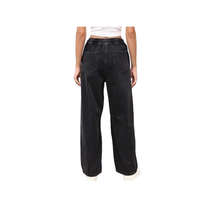 Dame bredde denim-bukser med elastisk talje og praktisk snit Skovae