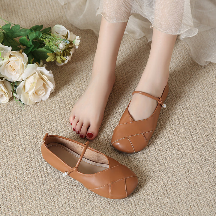 Dame Elegant Strappy Ballerina Flats med Perle-detalje Stilla