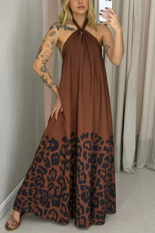 Dame maxikjole med moderne knudedesign og leopardmønster Stilla