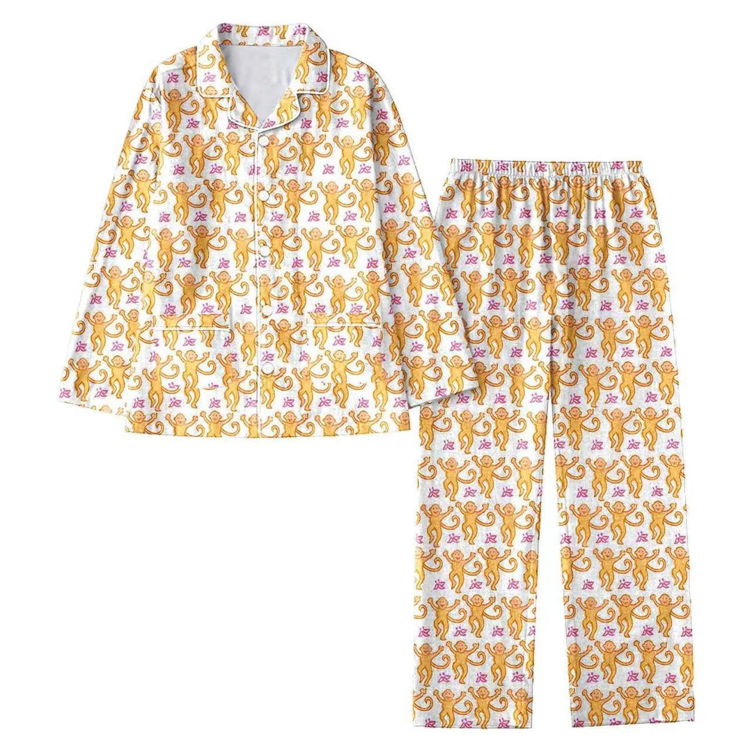 Dame bomulds-pyjamasæt med sjovt abe-motiv Stilla