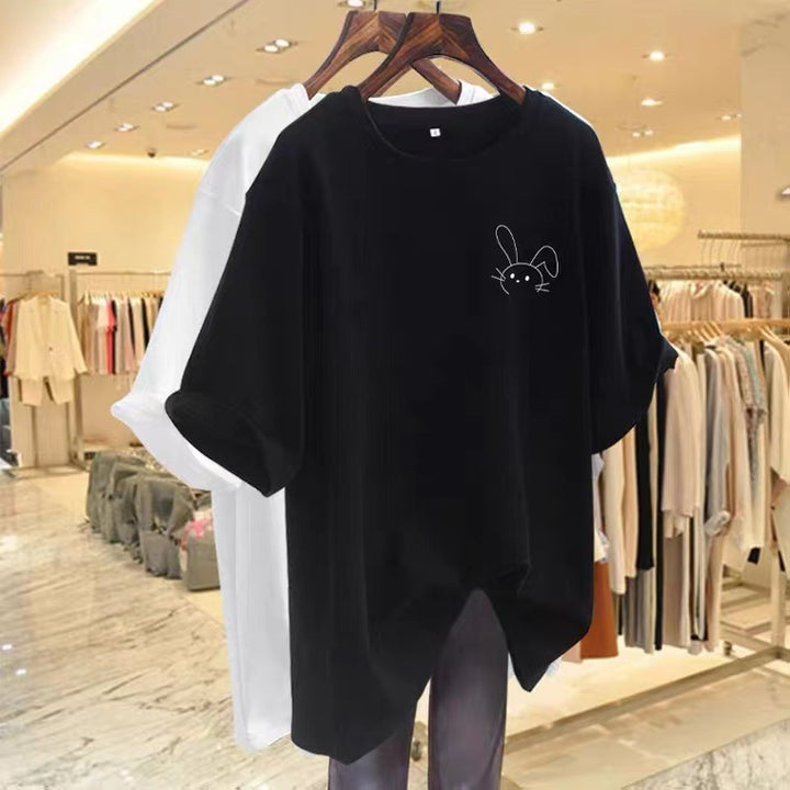 Dame T-shirt med afslappet kaninmotiv og moderne oversized snits Stilla