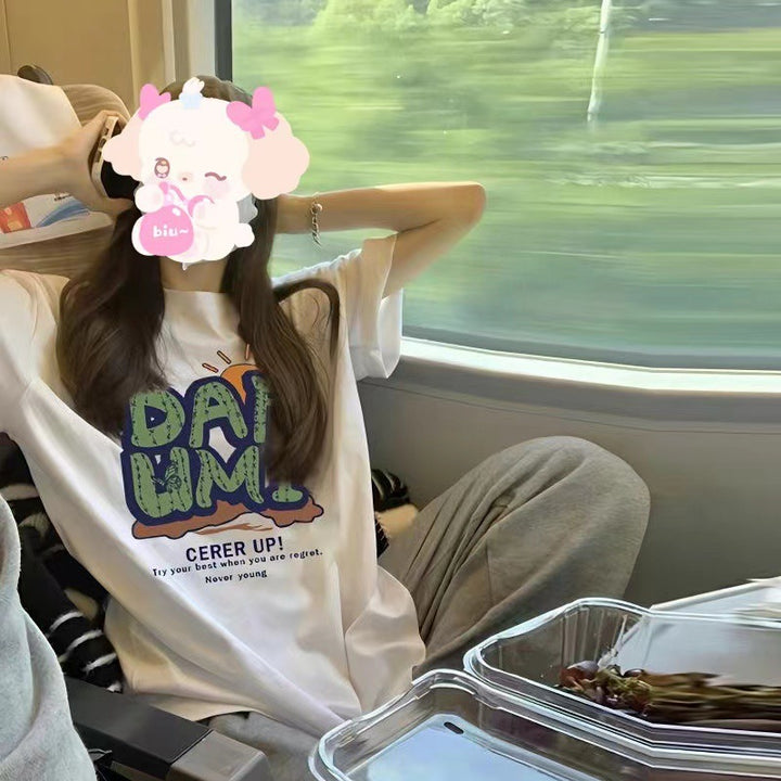Dame Oversized T-Shirt med kreativ statementtryk og afslappet pasform Stilla