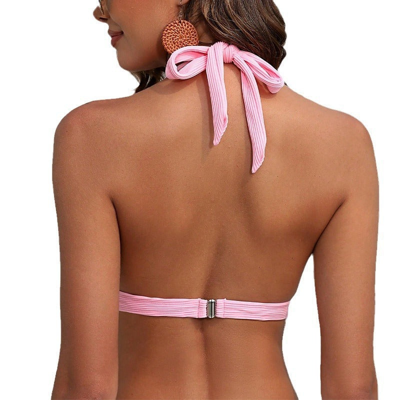 Dame Triangel-Bikini-top med moderigtigt ribdesign og dekorative spænder Skovae