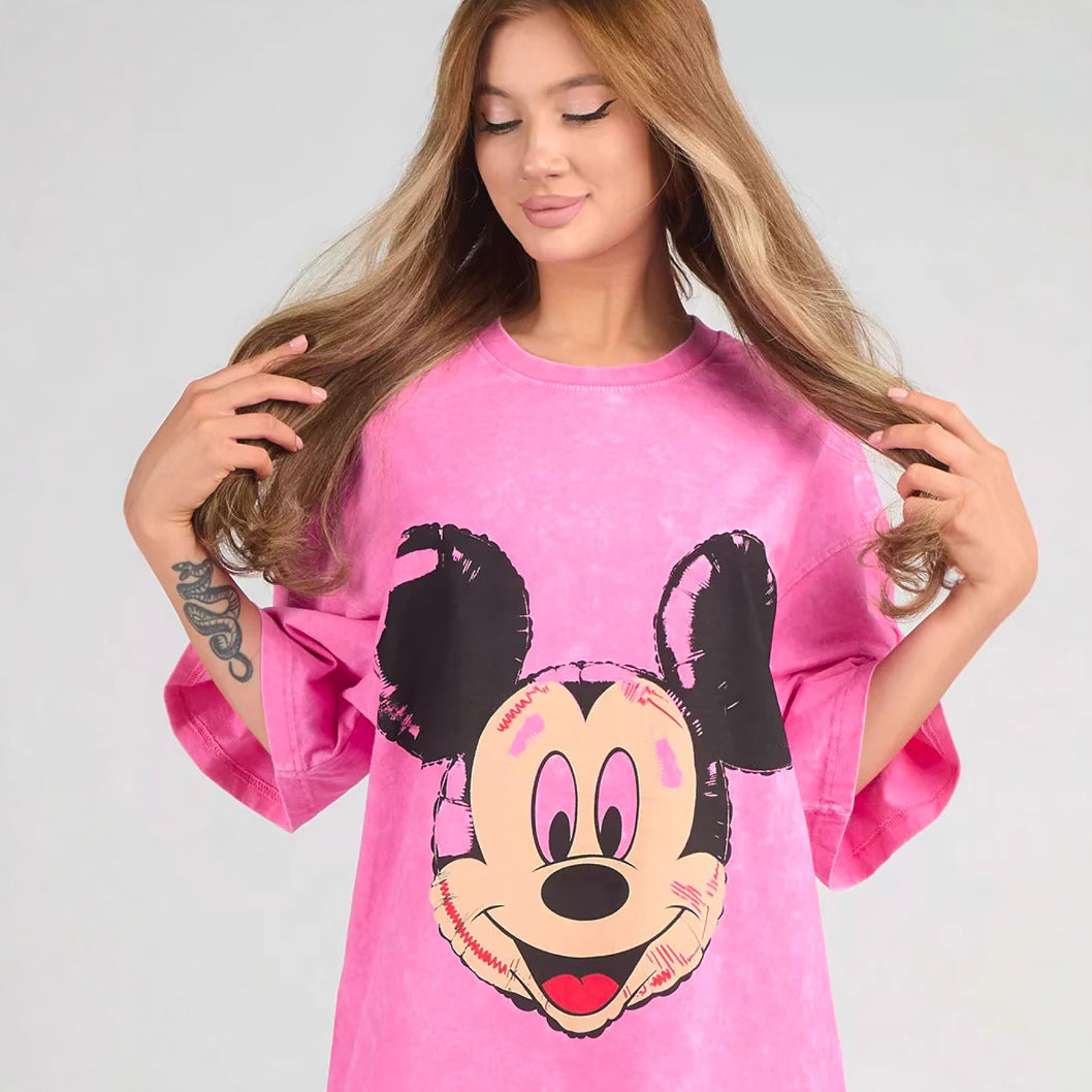 Dame oversized T-shirt med nostalgisk Mickey Mouse tryk og afslappet snit Stilla