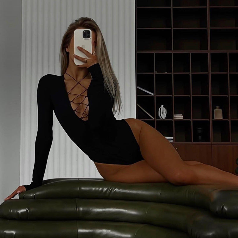 Dame Snøring Dyb V-Udskæring Bodysuit Stilla