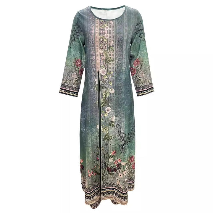 Damer Broderet Lang Kurta og Bukser Set Stilla