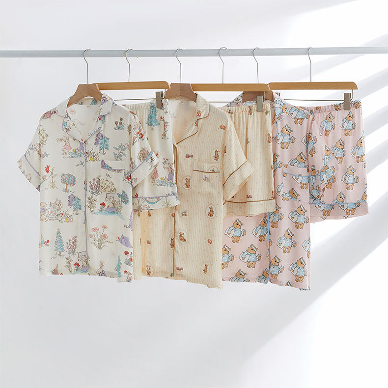 Dame Pyjama-sæt med søde bjørnemotiver og løs pasform Stilla
