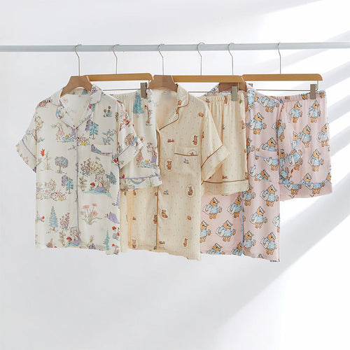 Dame Pyjama-sæt med søde bjørnemotiver og løs pasform Stilla
