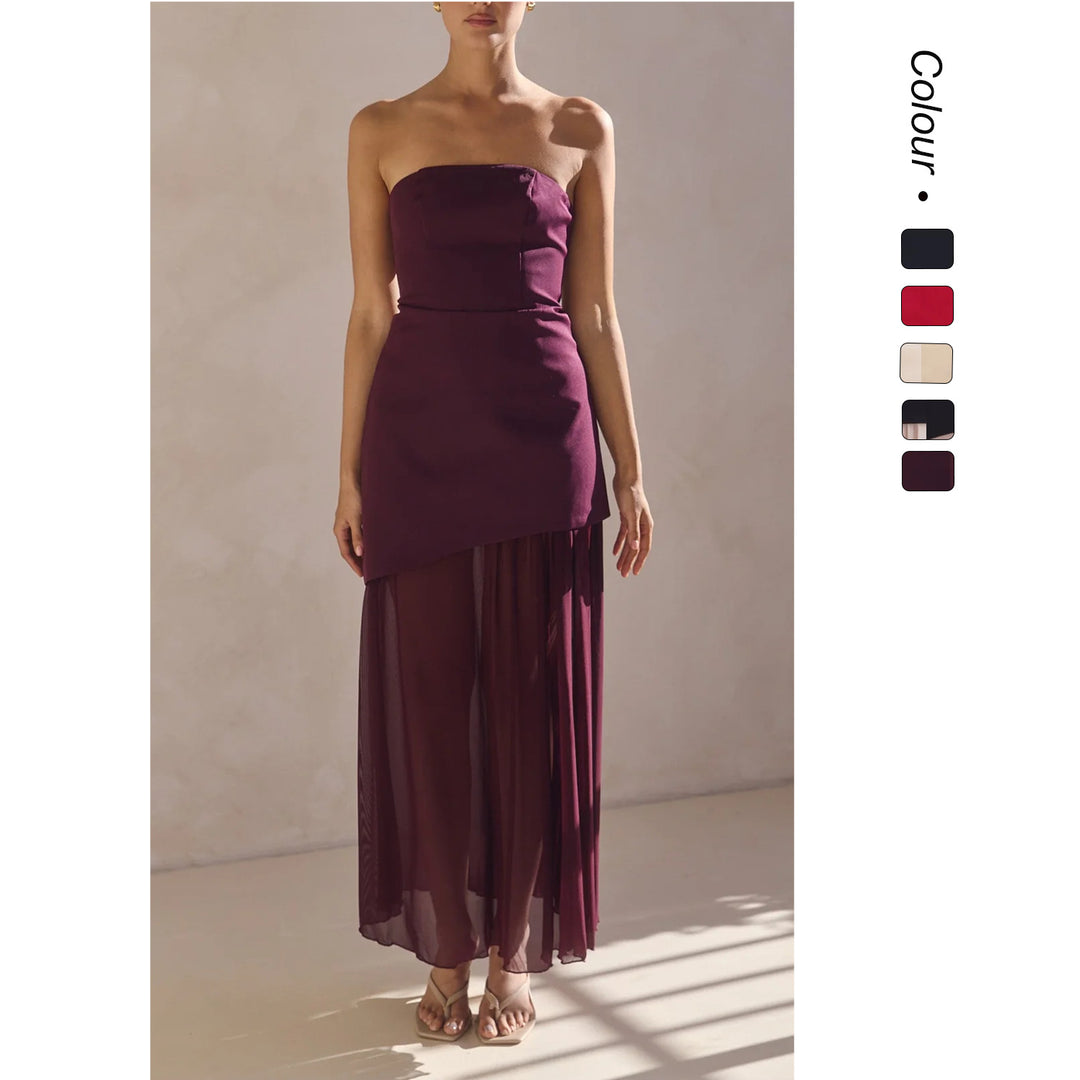 Kvinders elegante bandeau maxi kjole med svævende chiffon nederdel og kropsnær bodice