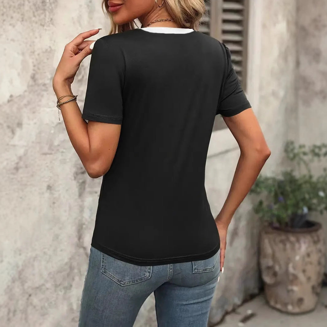 Dame V-hals T-shirt med moderne struktureret design Stilla