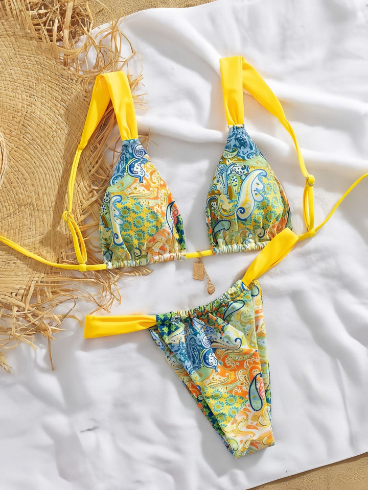 Dame triangle bikini med farverigt paisleymønster og justerbare stropper Skovae