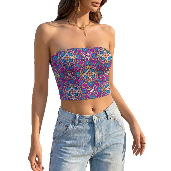 Dame Bandeau-top med blomsterdesign og elastisk stof Skovae