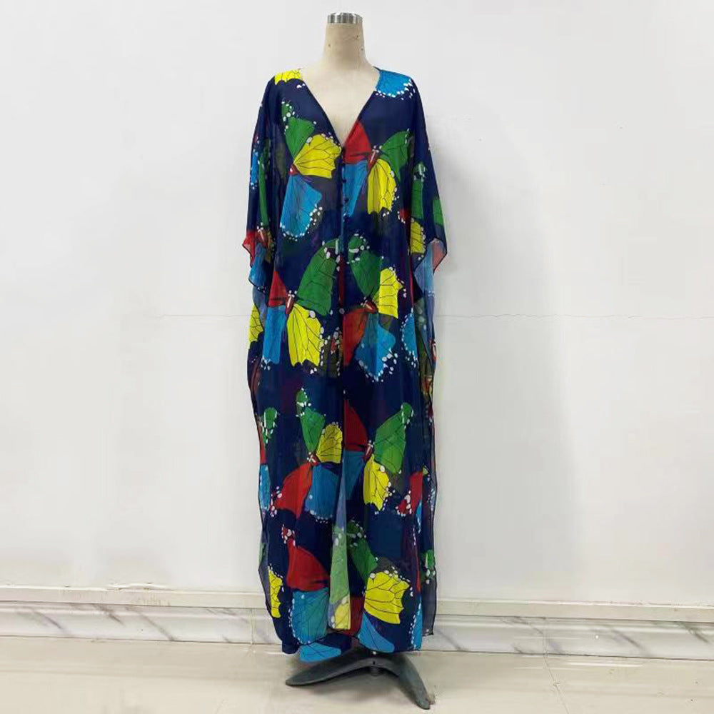 Dame Maxi-kjole med unikt mønster og elegant V-hals design Stilla
