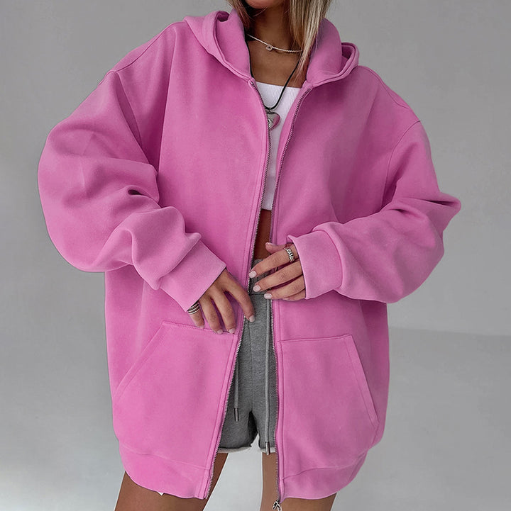 Dame Oversized Hættejakke i blødt Fleece med praktiske sidelommer Stilla