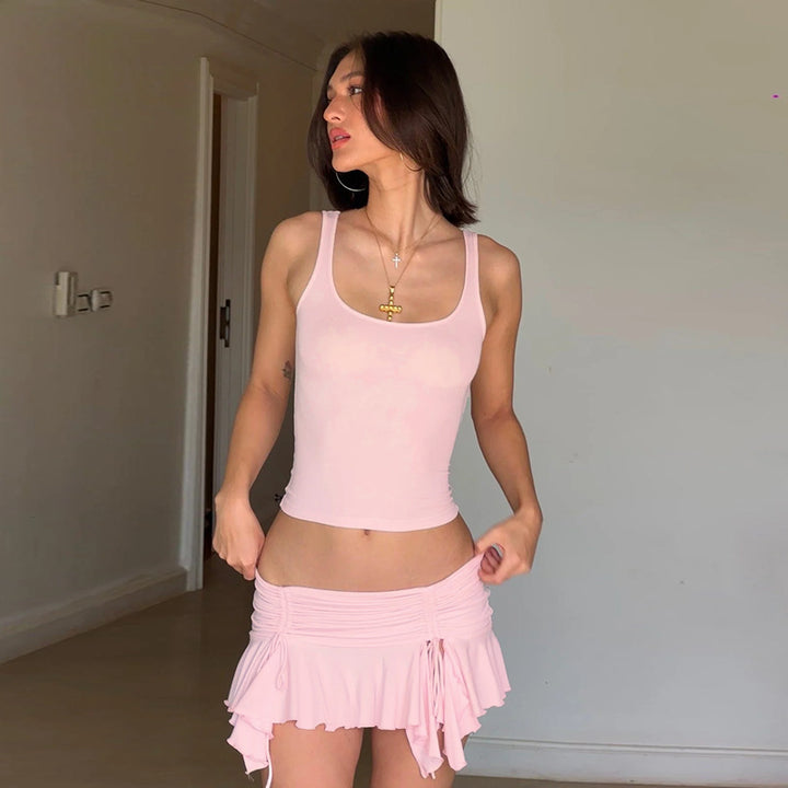 Dame Stretchy Raffung Minirock Sæt Stilla