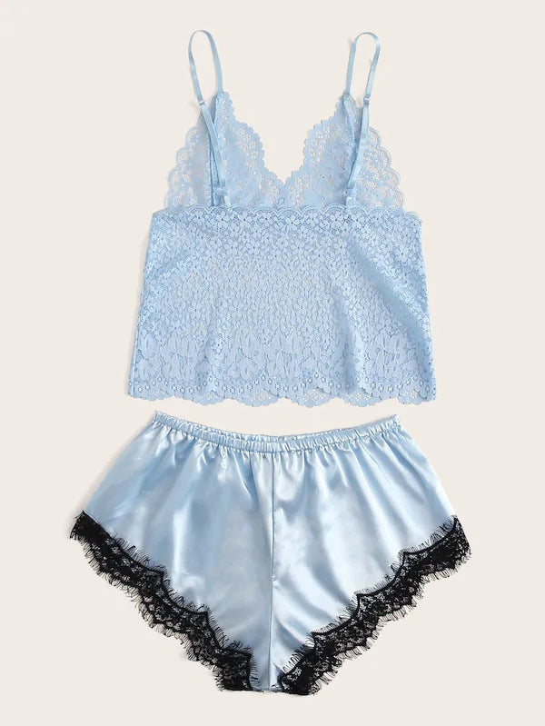 Dame spids-camisole og satin-shorts-sæt Stilla