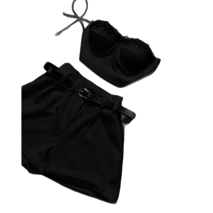 Dame Crop-Top og Shorts Sæt med elegant Bælte Stilla