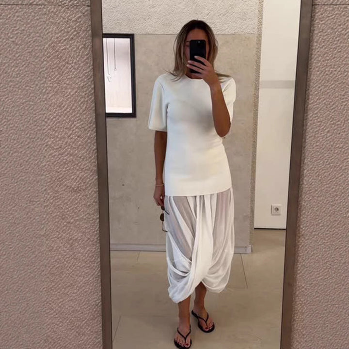 Dame elegant asymmetrisk overdel med vide ærmer Stilla