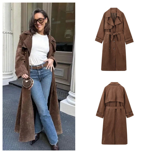Dame elegant Suede Trenchcoat Stilla