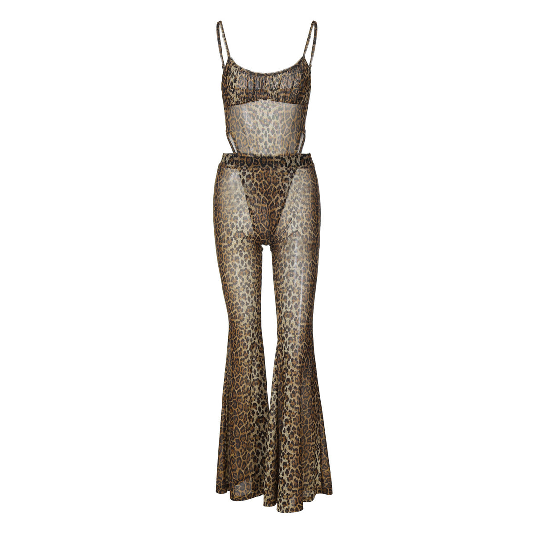 Dame Gennemsigtig Leopardmønster Jumpsuit Skovae
