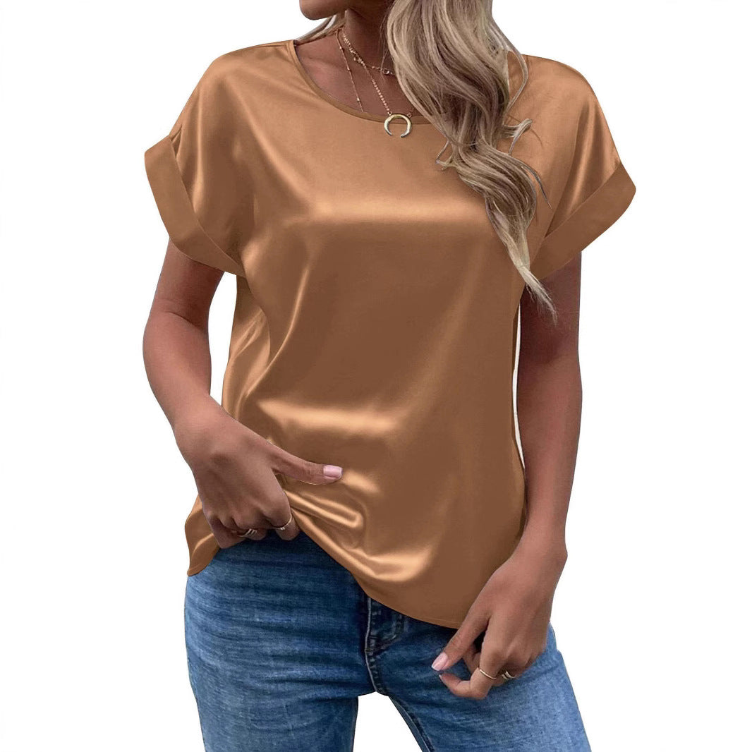 Dame satin-bluse med afslappet snit og dekorative ærmeudskæringer Stilla