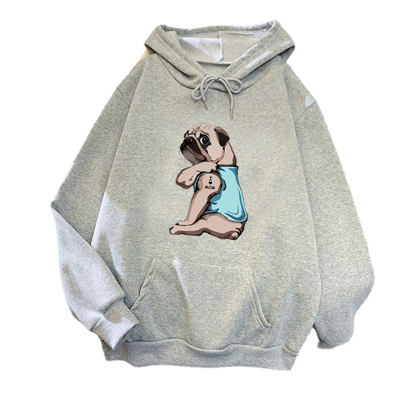 Kvinders hættetrøje med sødt pug design Skovae