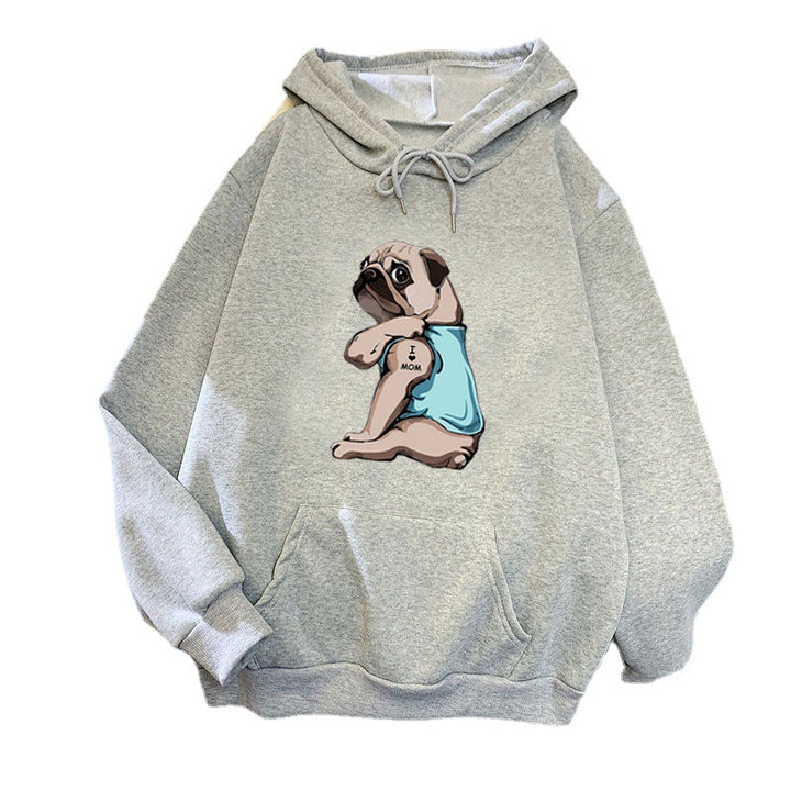 Kvinders hættetrøje med sødt pug design Skovae