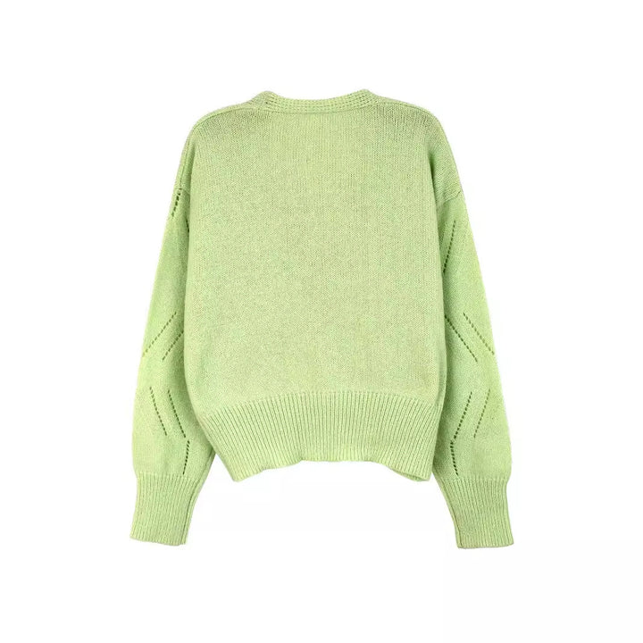 Dame trendy strik cardigan med blomsterapplikationer Stilla