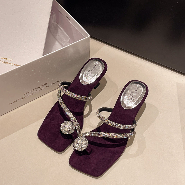 Dame Elegant Rhinestone-Stropper Lav Hæl Sandaler Stilla